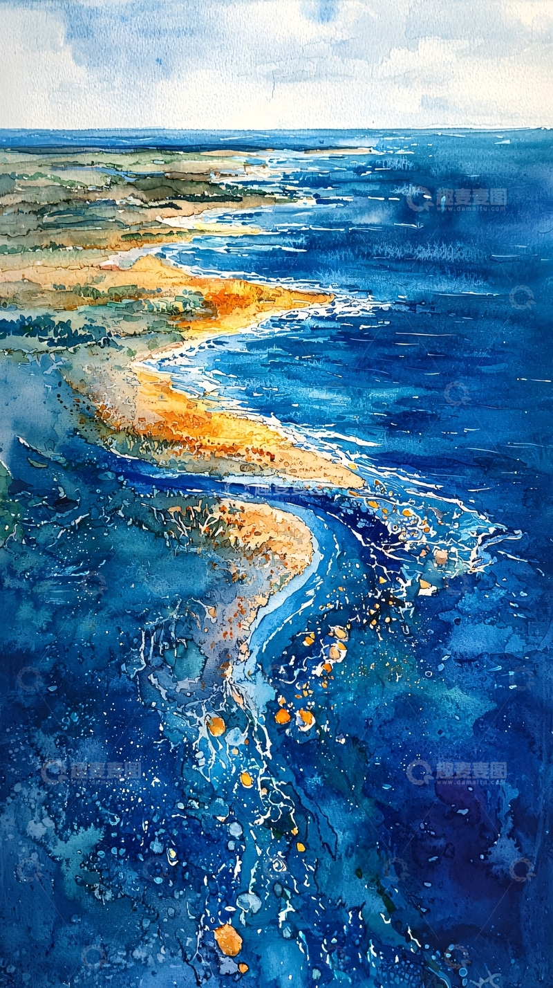 高清大图下载【趣麦麦图】水彩画海景
