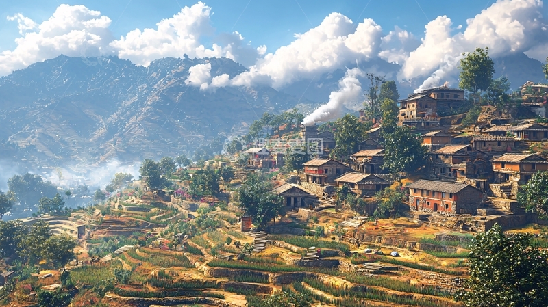 高清大图下载【趣麦麦图】山间村落田园风光