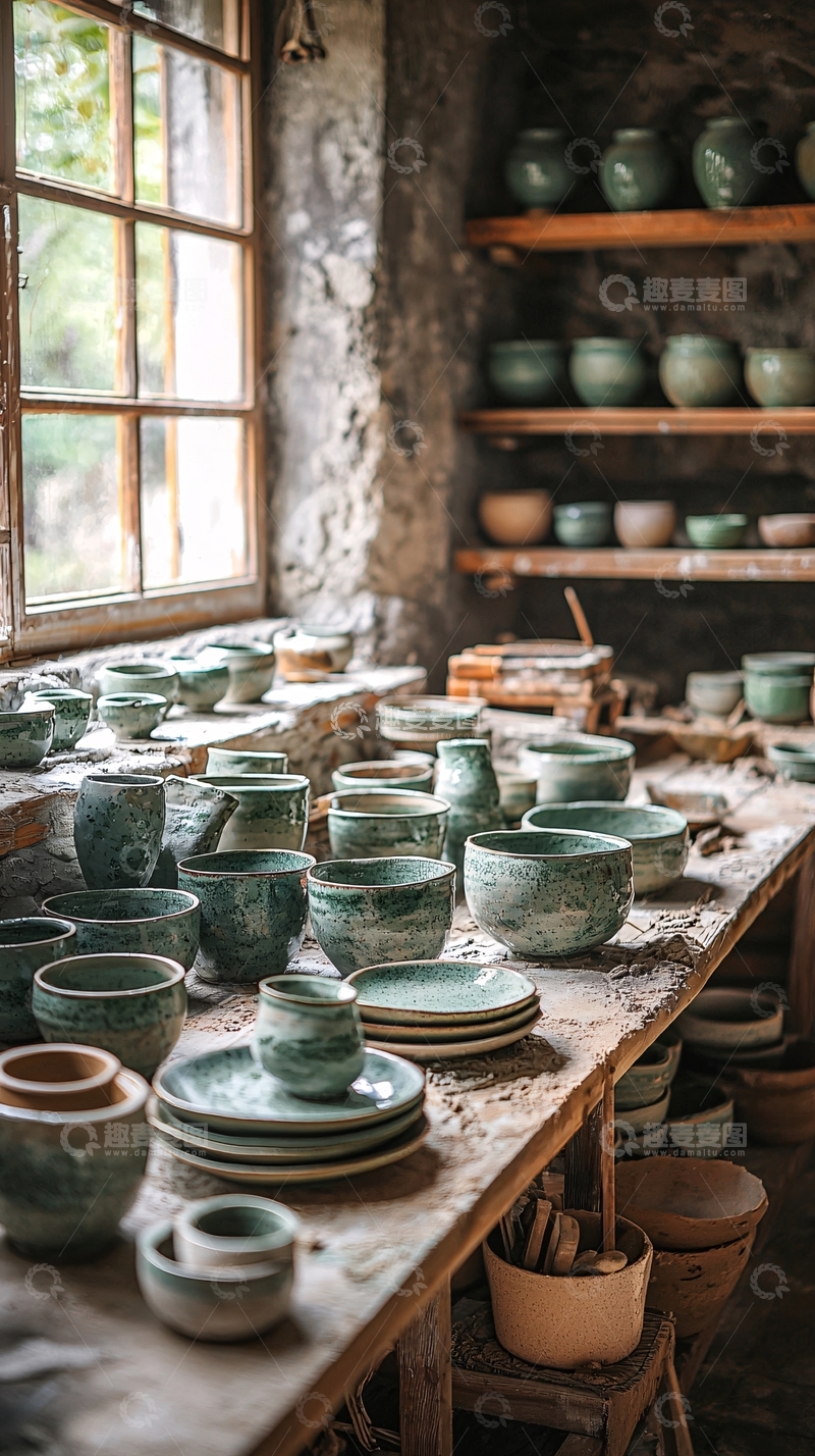 高清大图下载【趣麦麦图】陶瓷器皿工作台静物