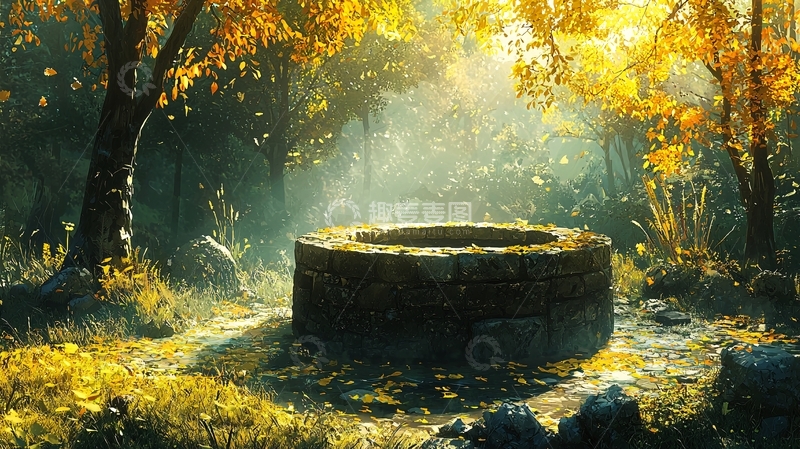 高清大图下载【趣麦麦图】秋日阳光下的古井意境