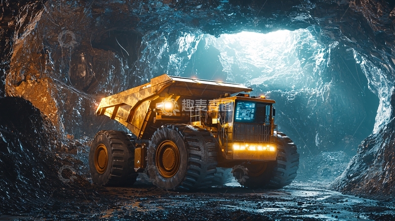 高清大图下载【趣麦麦图】矿洞里的黄色采矿卡车