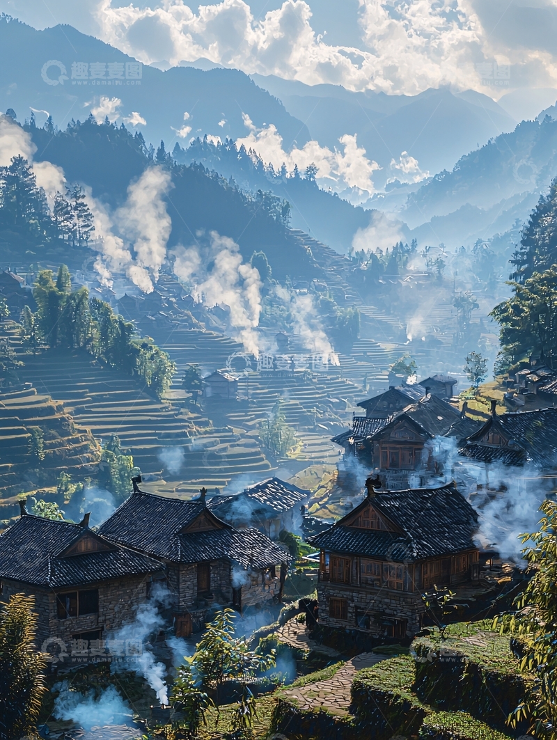 高清大图下载【趣麦麦图】山间村落