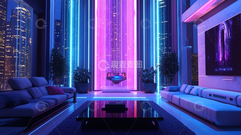 高清大图下载【趣麦麦图】霓虹灯未来感客厅