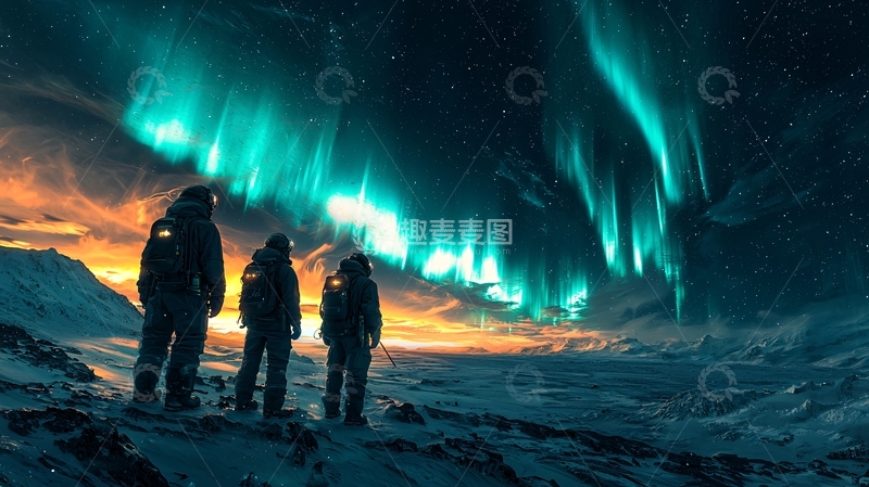 高清大图下载【趣麦麦图】极光下的探险者
