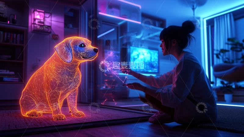 高清大图下载【趣麦麦图】女孩与虚拟宠物