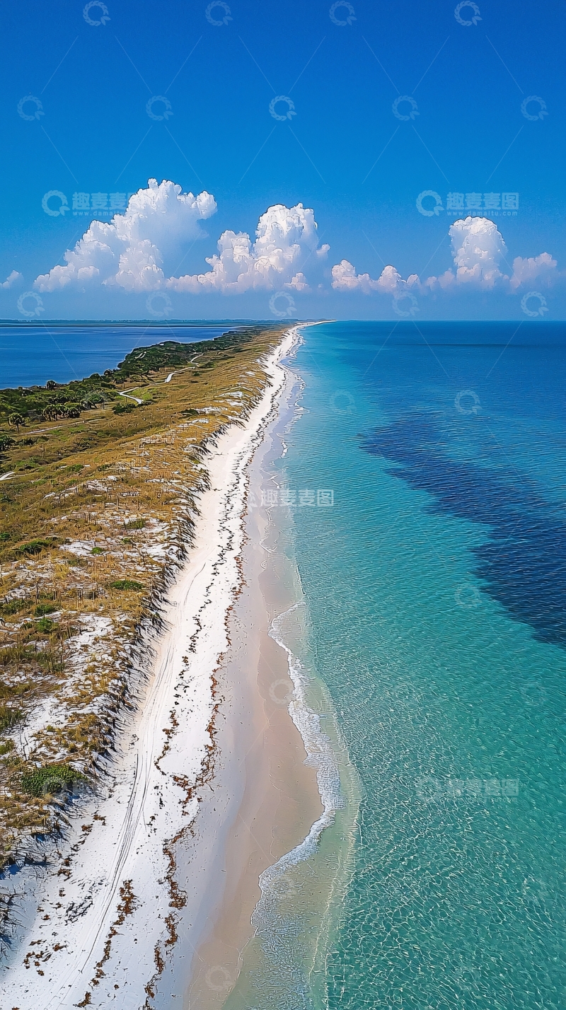 高清大图下载【趣麦麦图】碧海蓝天下的白色沙滩