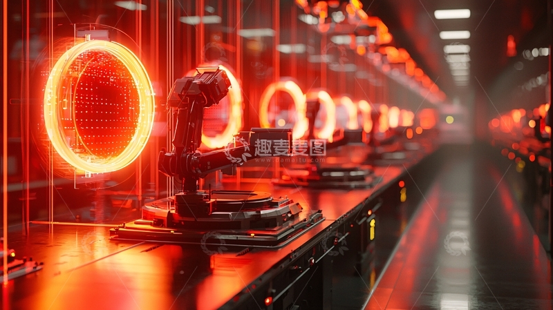 高清大图下载【趣麦麦图】红色未来感工厂生产线