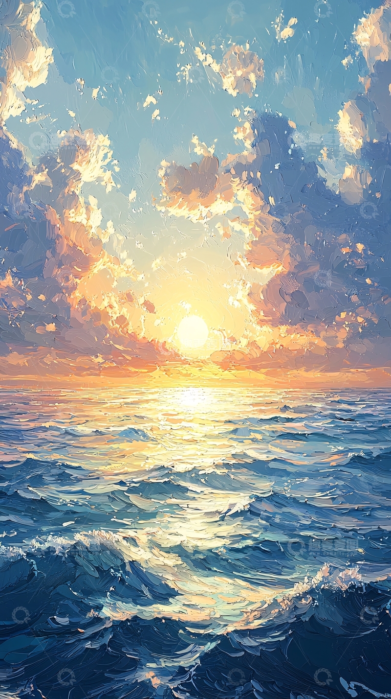 高清大图下载【趣麦麦图】海上日出云霞灿烂