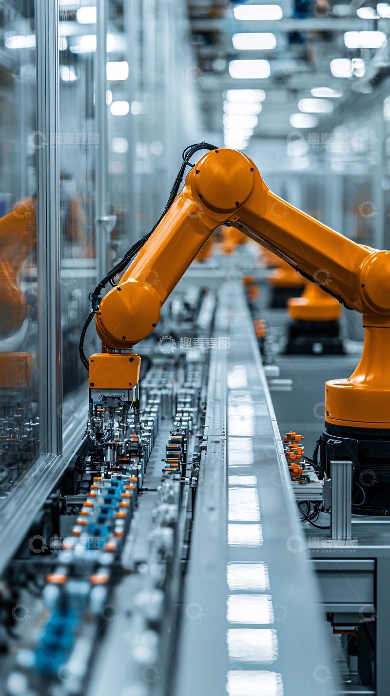 高清大图下载【趣麦麦图】自动化生产线上机械臂