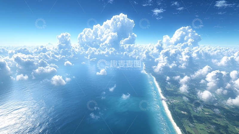 高清大图下载【趣麦麦图】空中视角下的海与云