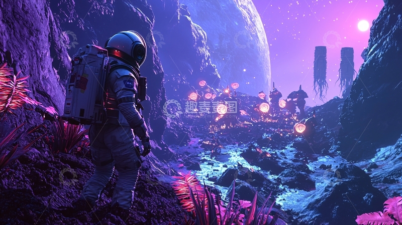 高清大图下载【趣麦麦图】宇航员探索奇异星球