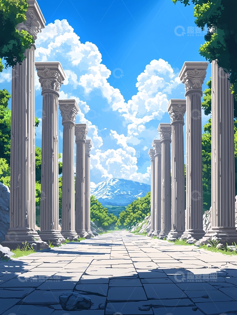 高清大图下载【趣麦麦图】石柱通向远方雪山