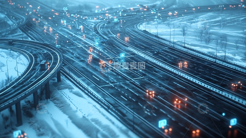 高清大图下载【趣麦麦图】雪夜城市交通枢纽