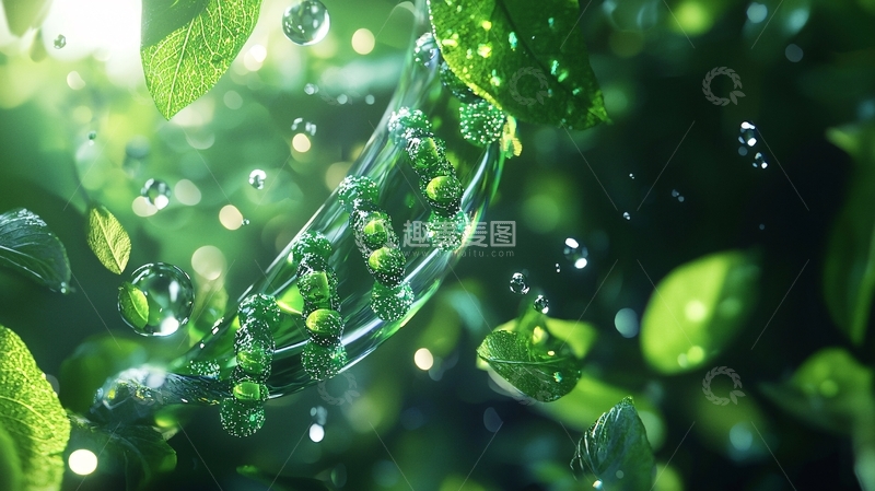 高清大图下载【趣麦麦图】阳光下绿叶与水珠