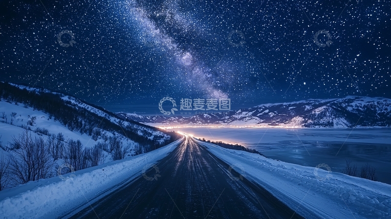 高清大图下载【趣麦麦图】星空下的雪地公路