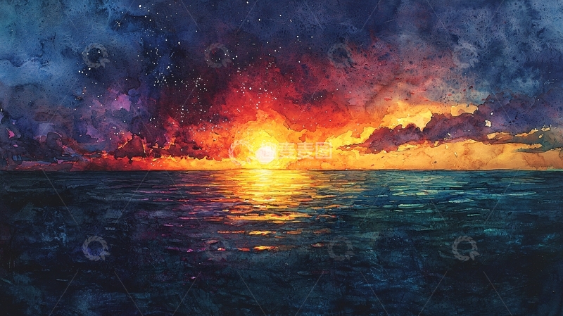 高清大图下载【趣麦麦图】海面日落的壮丽景色