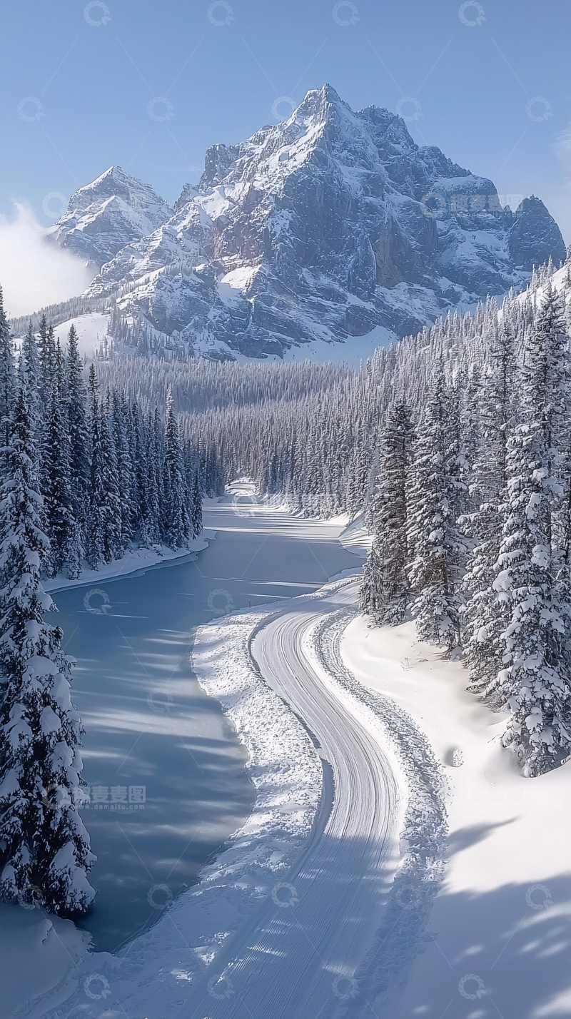 高清大图下载【趣麦麦图】雪山下的蜿蜒小路