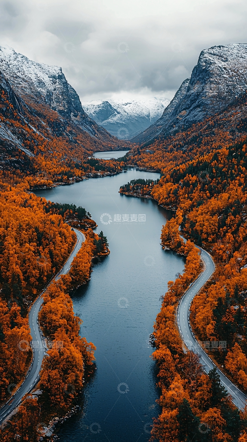 高清大图下载【趣麦麦图】峡湾秋色公路