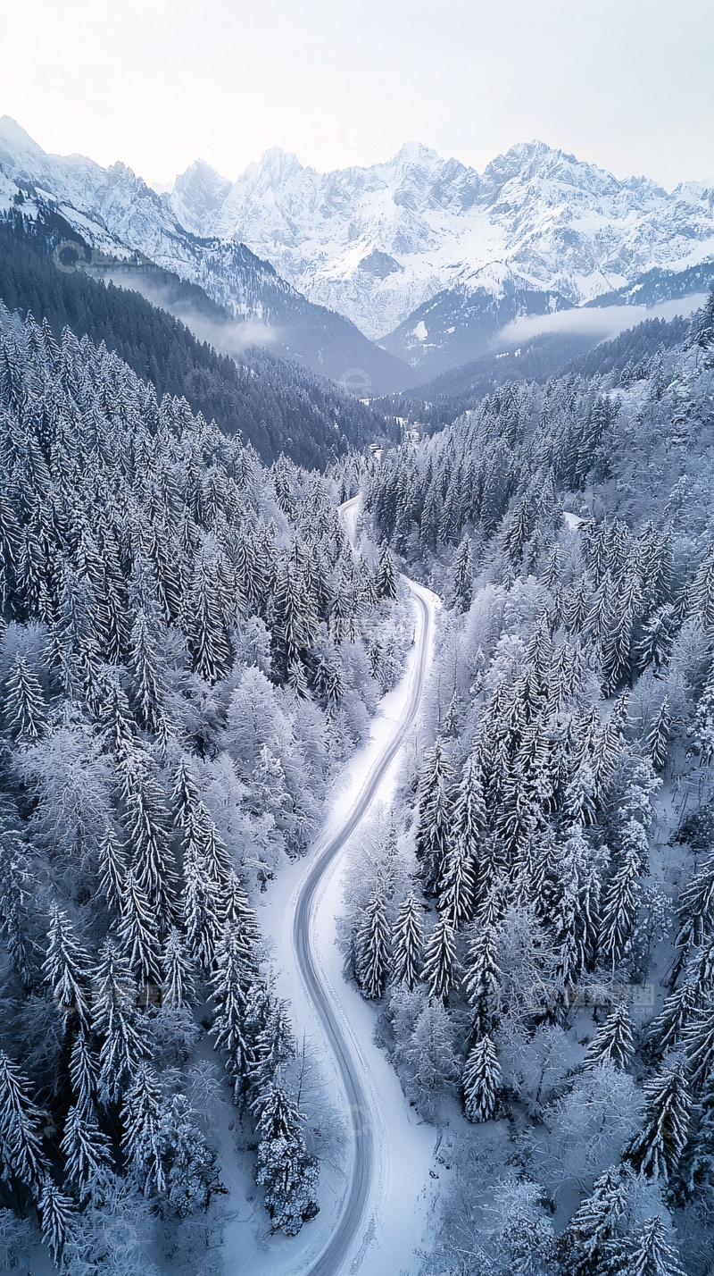 高清大图下载【趣麦麦图】雪山公路森林