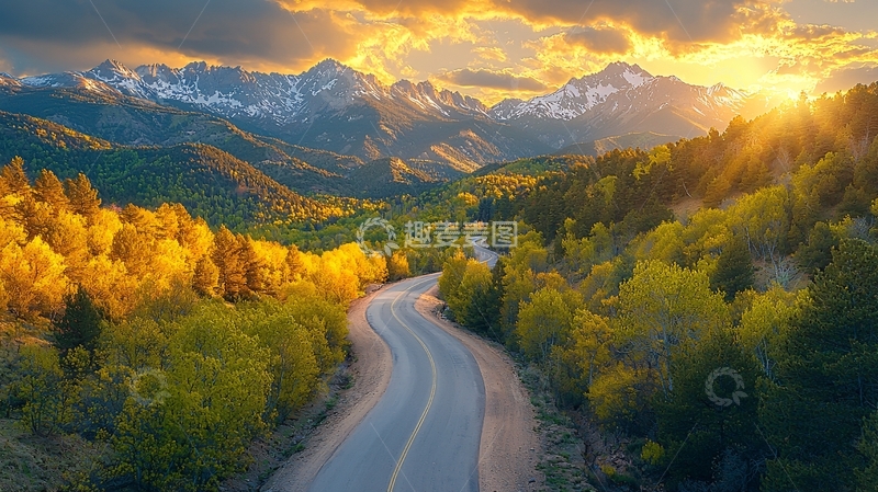 高清大图下载【趣麦麦图】金色阳光下的山路