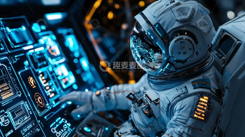 高清大图下载【趣麦麦图】宇航员操作未来科技面板