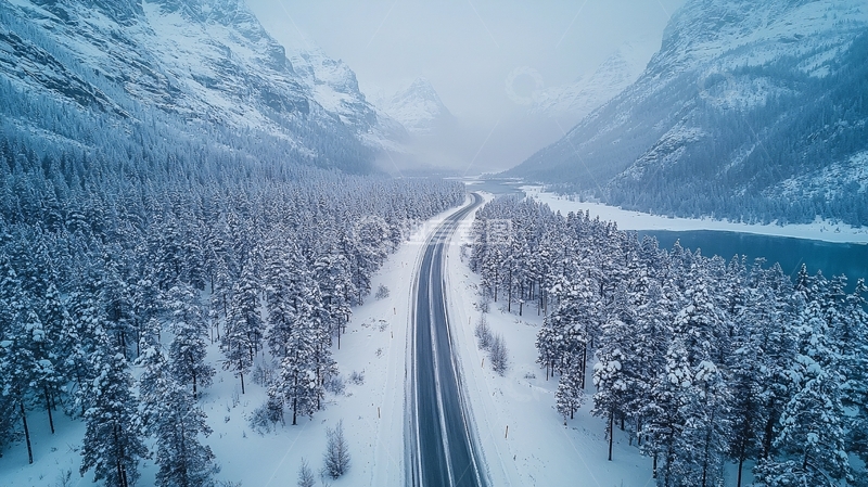 高清大图下载【趣麦麦图】雪山下的公路