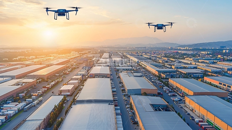 高清大图下载【趣麦麦图】工业区上空的无人机