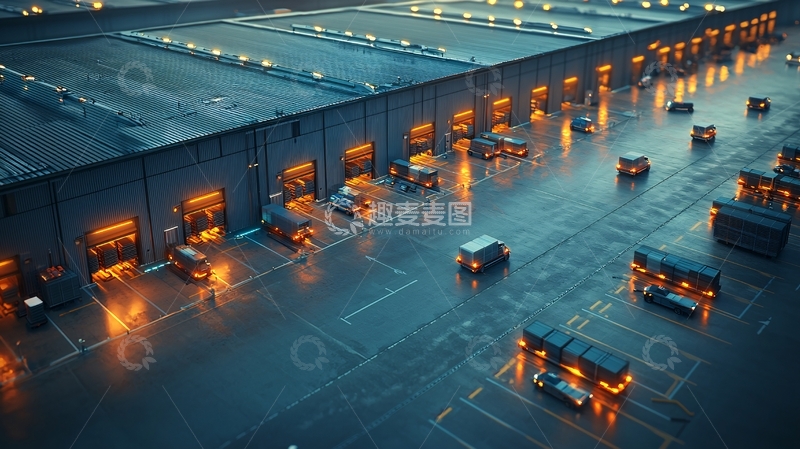 高清大图下载【趣麦麦图】大型仓库夜景鸟瞰