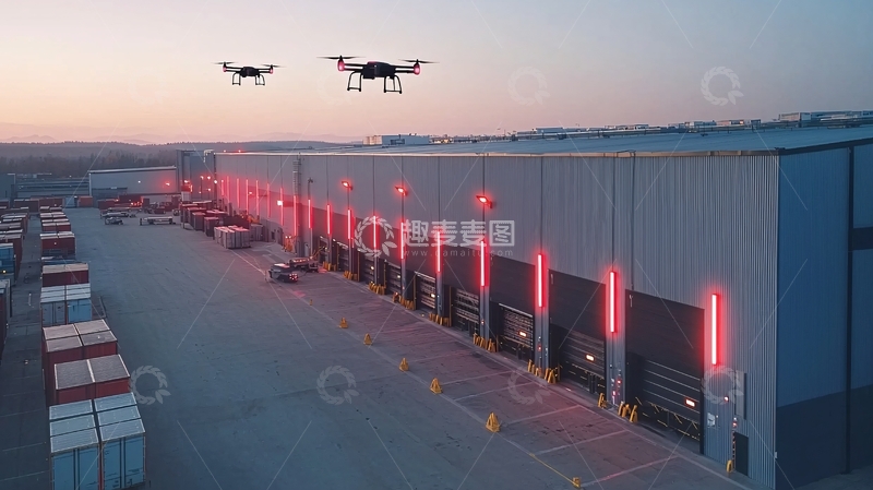 高清大图下载【趣麦麦图】仓库屋顶上两架无人机