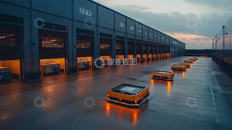 高清大图下载【趣麦麦图】仓库前的自动搬运机器人