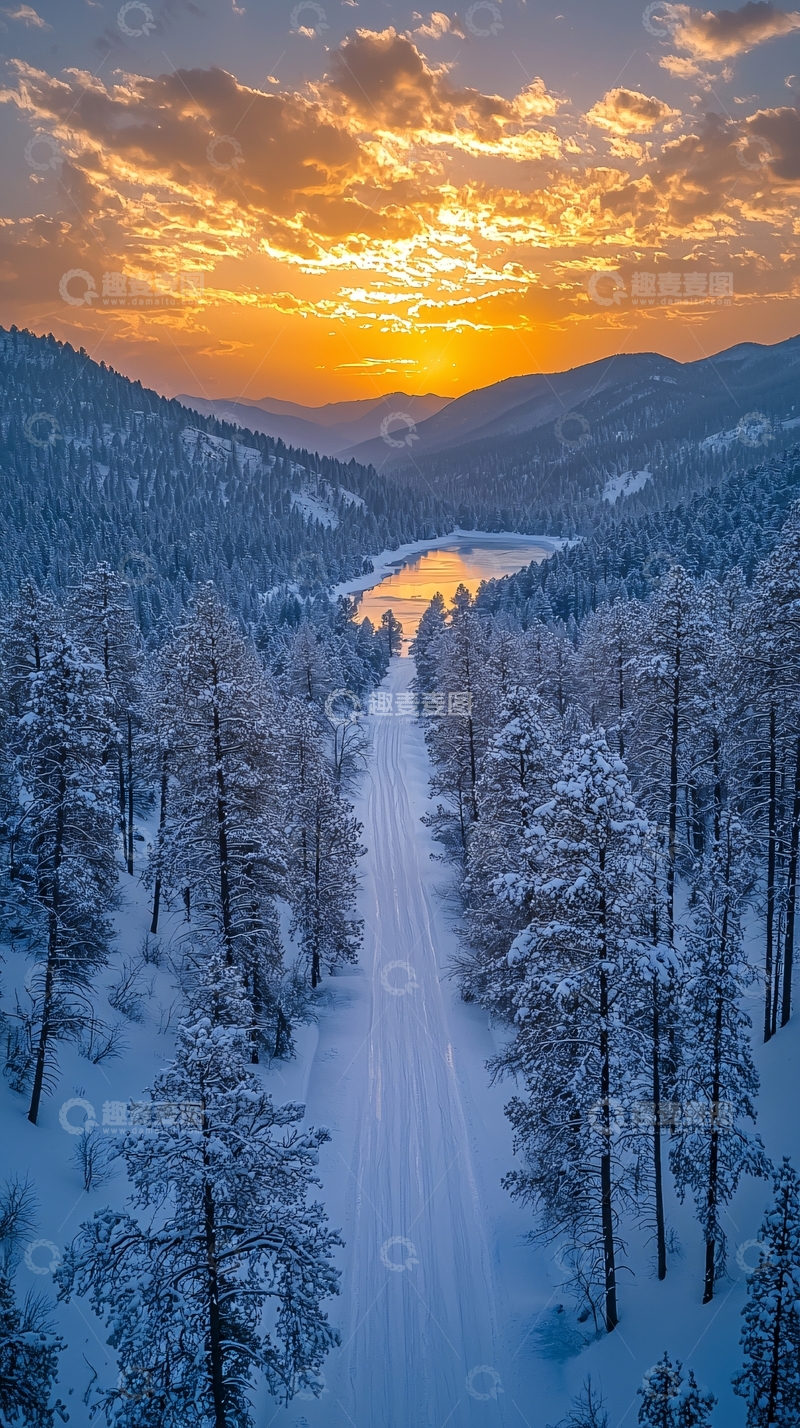 高清大图下载【趣麦麦图】雪山森林日出美景