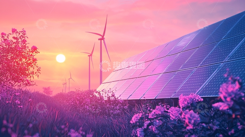 高清大图下载【趣麦麦图】日落时分的清洁能源