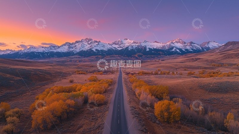 高清大图下载【趣麦麦图】山脉公路日落天空