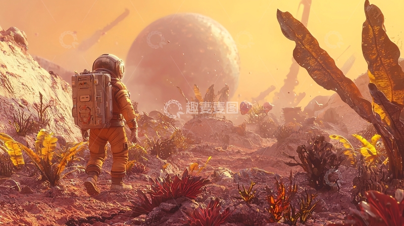 高清大图下载【趣麦麦图】宇航员探索未知星球