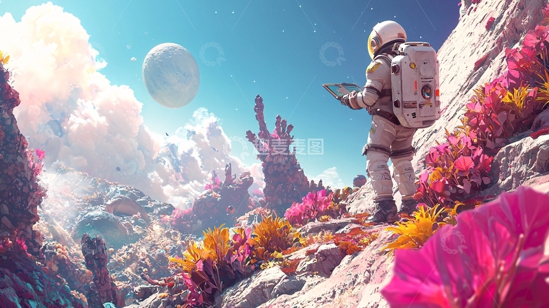 高清大图下载【趣麦麦图】宇航员探索奇异星球