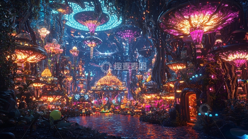 高清大图下载【趣麦麦图】梦幻发光蘑菇森林