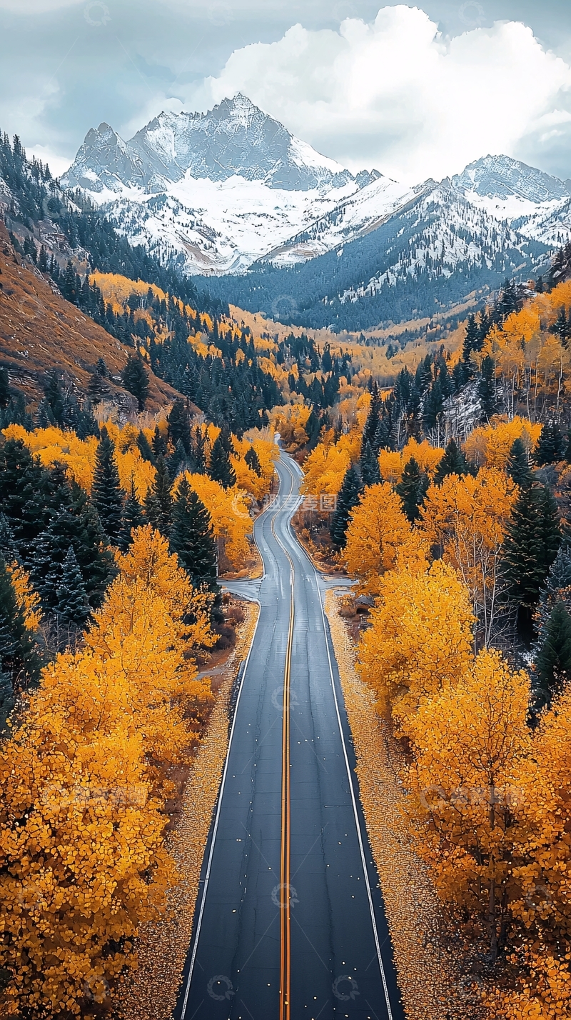 高清大图下载【趣麦麦图】秋季山路风景如画