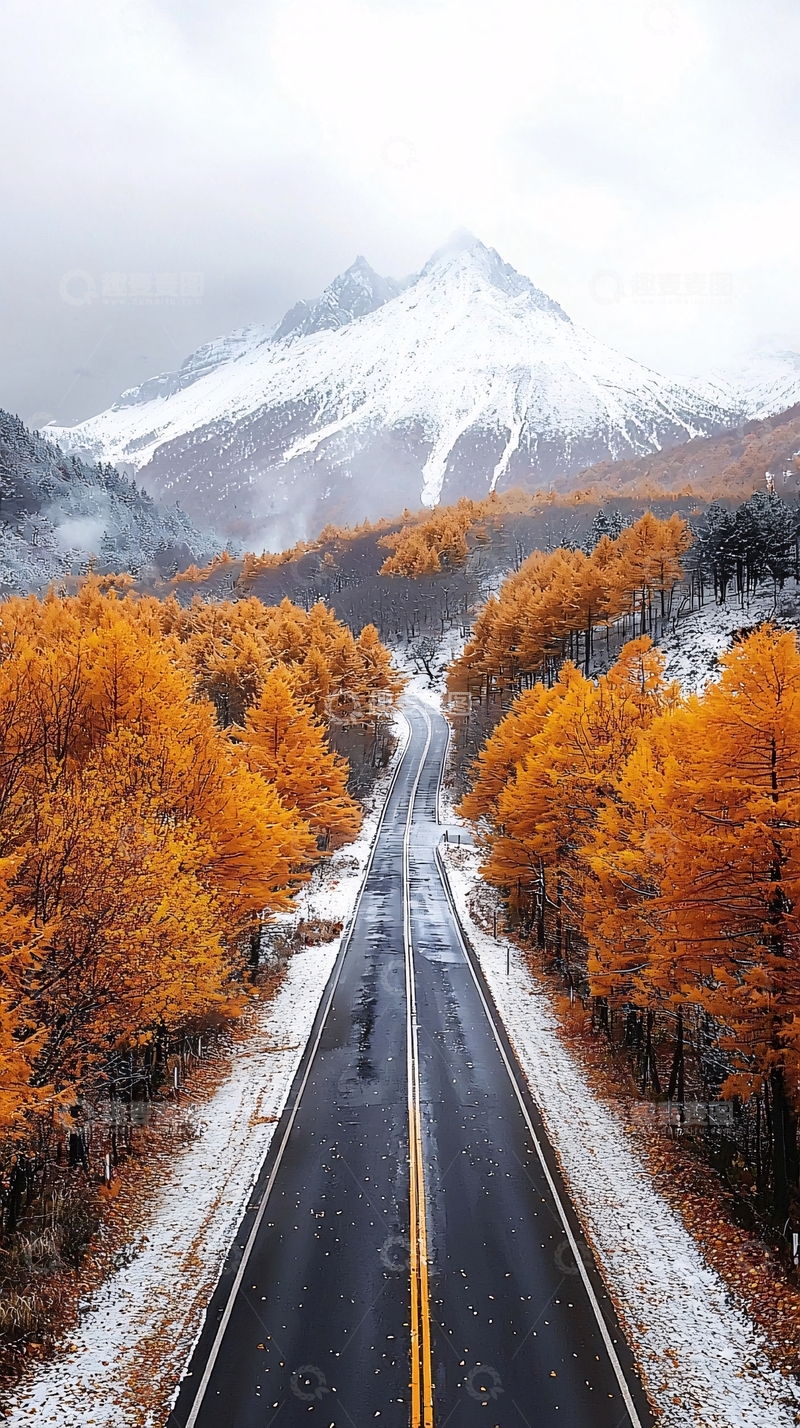 高清大图下载【趣麦麦图】秋日雪山公路