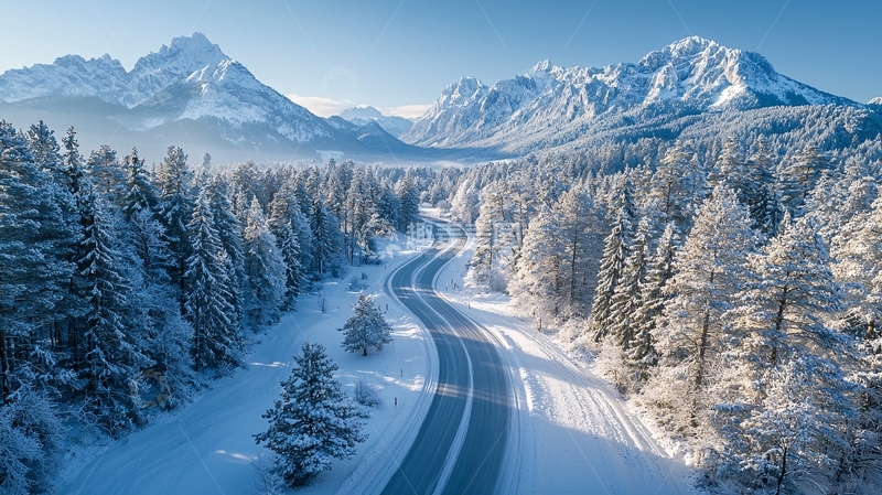 高清大图下载【趣麦麦图】冬季雪山公路风景