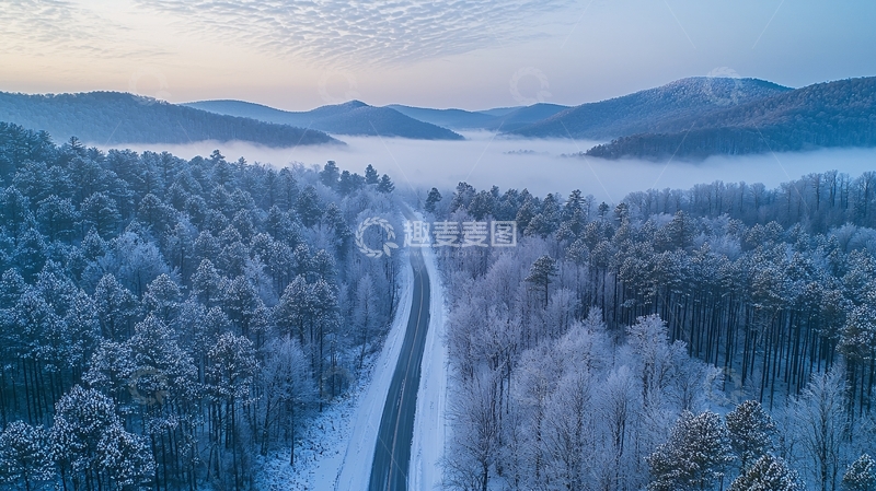 高清大图下载【趣麦麦图】冬日森林雪景公路