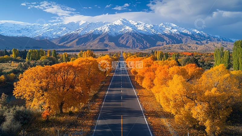 高清大图下载【趣麦麦图】秋日公路通向雪山
