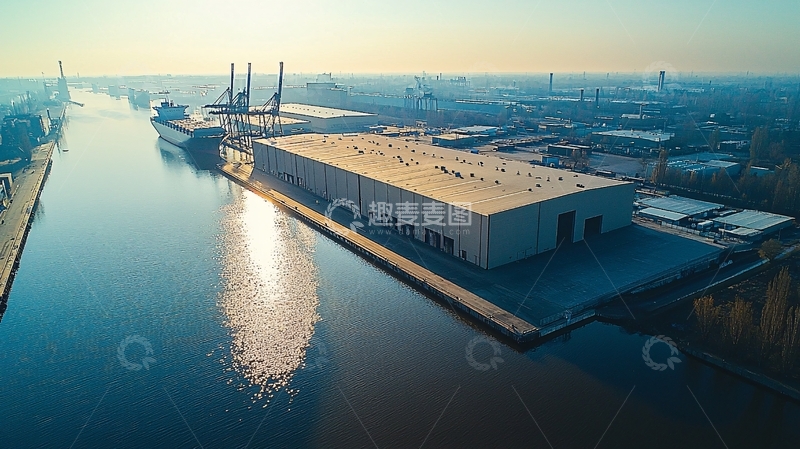 高清大图下载【趣麦麦图】港口码头仓库和船只