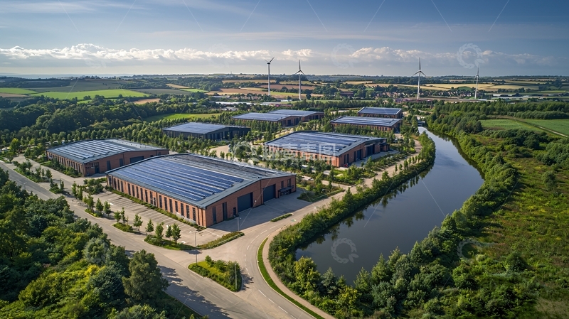 高清大图下载【趣麦麦图】包含太阳能板的工业建筑群