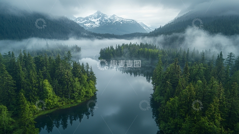 高清大图下载【趣麦麦图】森林覆盖的湖泊山景