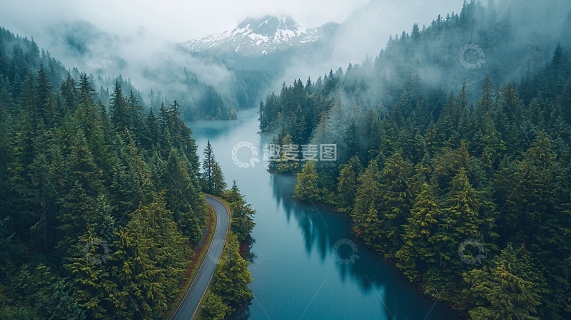 高清大图下载【趣麦麦图】雾气缭绕的森林河谷