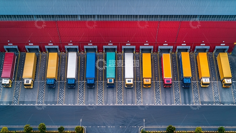 高清大图下载【趣麦麦图】货车整齐排列在仓库前