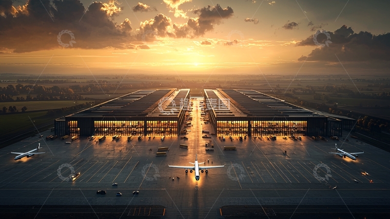 高清大图下载【趣麦麦图】未来主义的机场日落