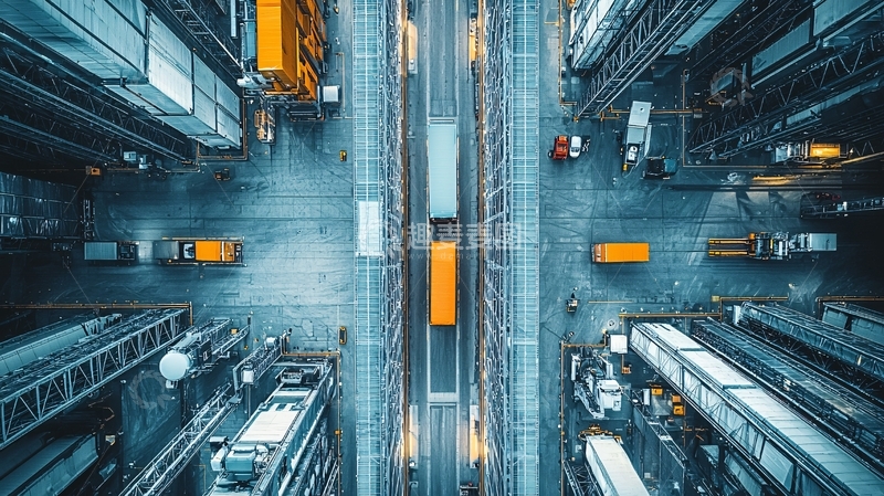 高清大图下载【趣麦麦图】繁忙的物流中心鸟瞰图