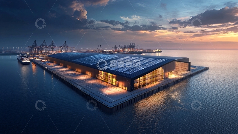 高清大图下载【趣麦麦图】现代海滨仓库夜景