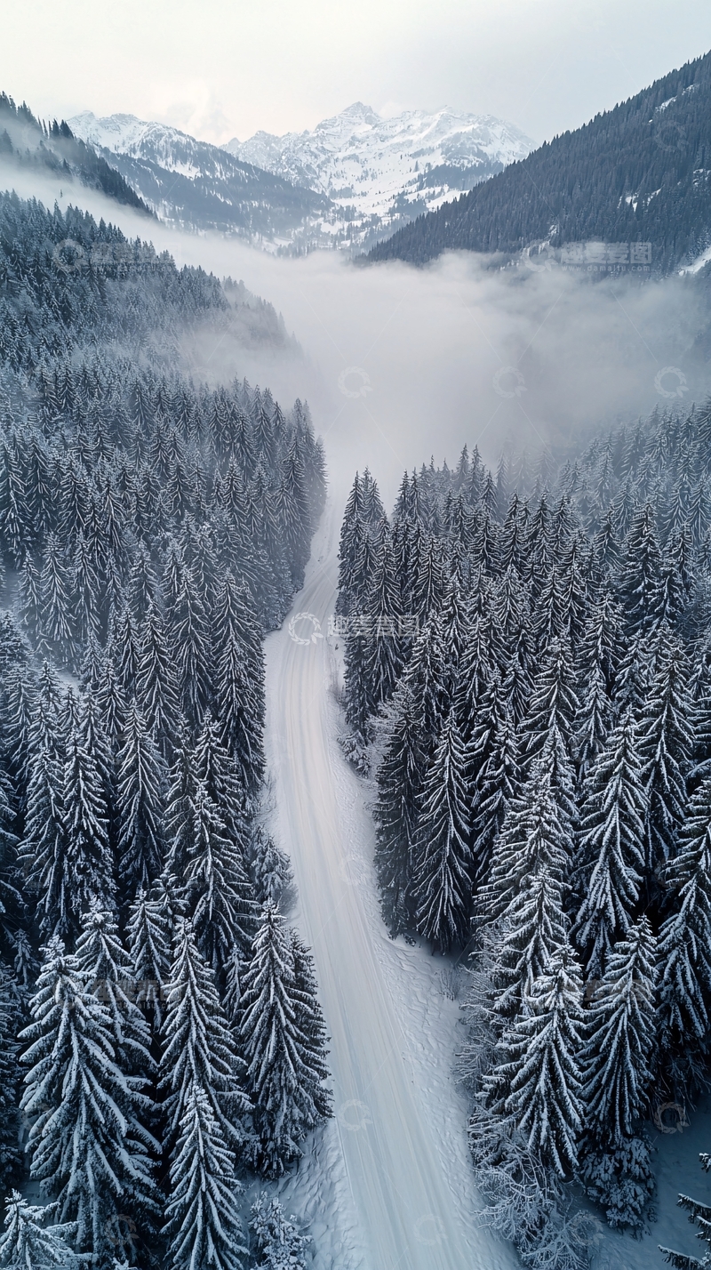 高清大图下载【趣麦麦图】雪山下的森林小路